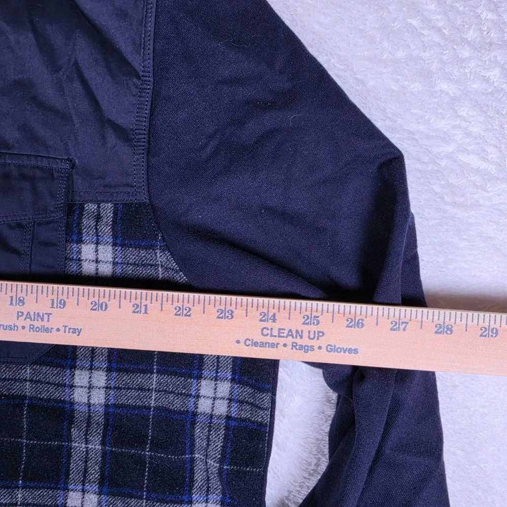 Banana Republic Mixed Media Men XL Navy Wool Nylon Plaid Sherpa L/S Full Zip
